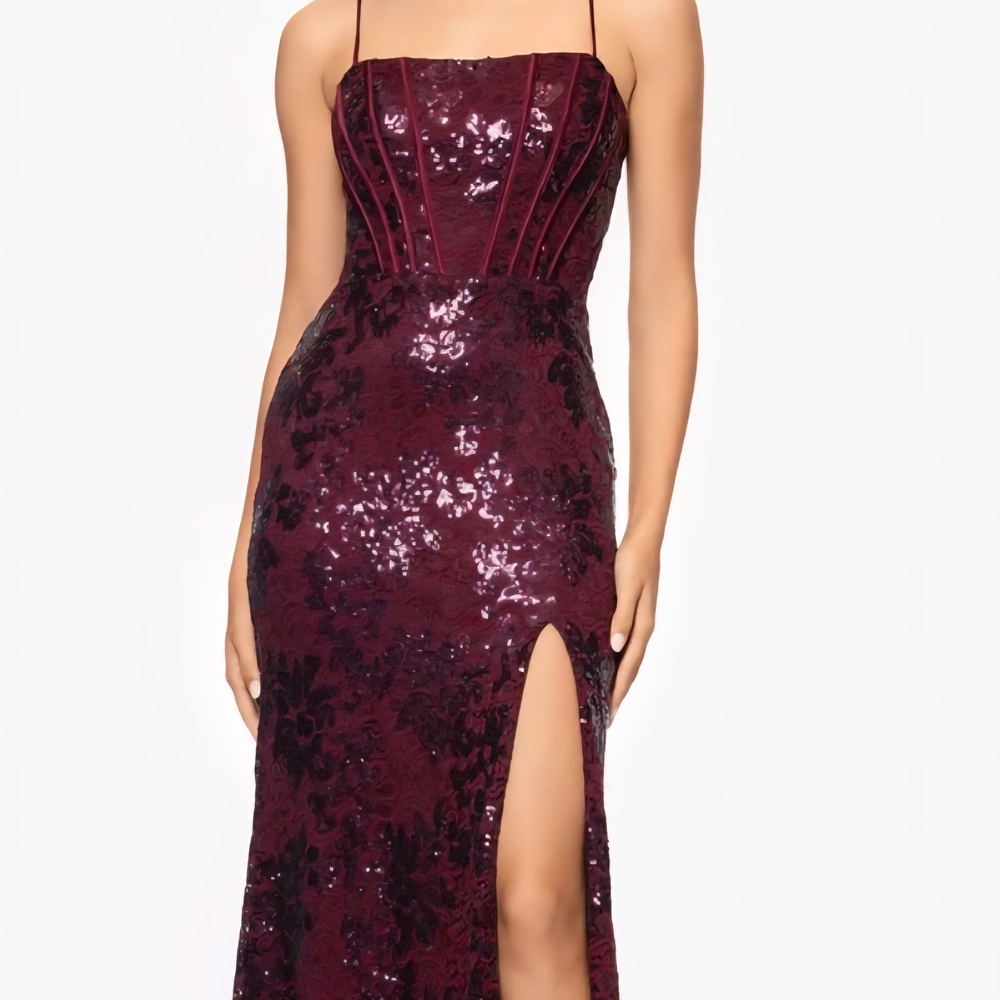 Blondie Nites Elegant Burgundy Sequin Dress